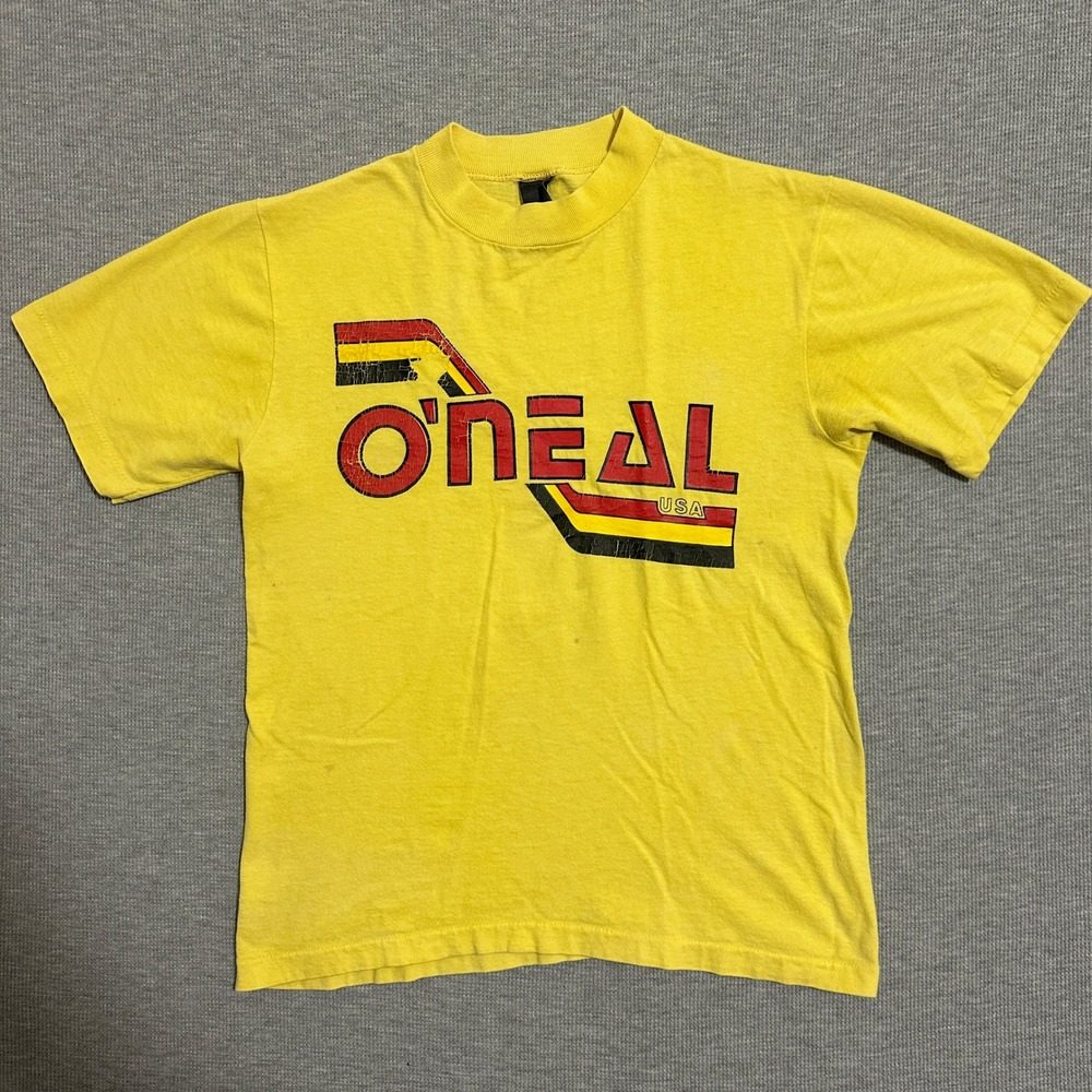 Vintage O'Neal USA Motocross Racing T Shirt 80s Single Stitch Yellow Size Small